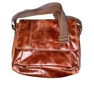 Fossil Leather Crossbody Messenger‎ Bag Brown Canvas Strap